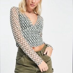 Abercrombie & Fitch Checkered Mesh Top Womens Small Festival Grunge Whimsigoth